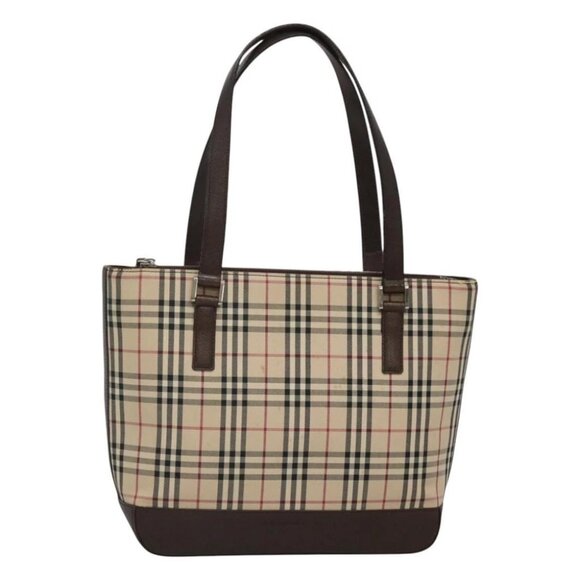 BURBERRY Nova Check Tote Bag Canvas Beige Silver - Picture 1 of 15